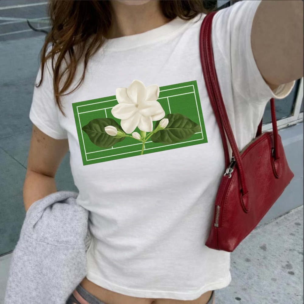 Jasmine Flower Tennis Court Green White Vintage White T-Shirt